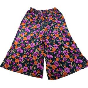 Vintage Floral Culottes Women's Medium Velvet Boho 90s
